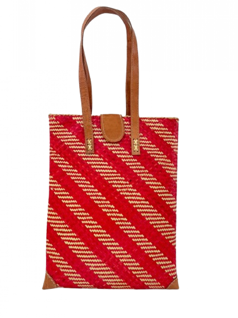 palm leave handbag-Red